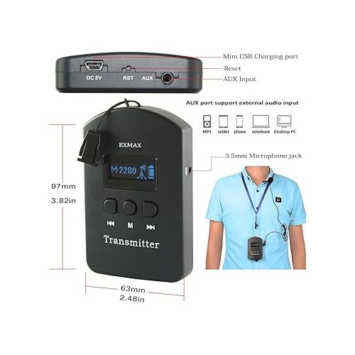  EXMAX EXD-101 2.4G Wireless Tour Guide Monitoring Voice Audio Transmission System for Teaching Museum Conference Church Translation Trip (4 Transmitters 56 Receivers + Aluminium 64-slot Charging Case)