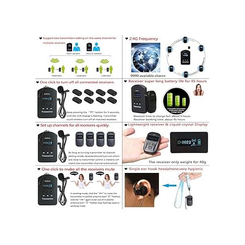  EXMAX EXD-101 2.4G Wireless Tour Guide Monitoring Voice Audio Transmission System for Teaching Museum Conference Church Translation Trip (4 Transmitters 56 Receivers + Aluminium 64-slot Charging Case)