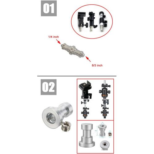  EXMAX 17 in 1 Kit 1/4 and (or) 3/8 Threaded,Male Female Screw Adapter,D Shaft D-Ring, Tripod Screw to Hot Shoe Mount and More! for Canon Nikon Camera Flash Light Stand Bracket Hol