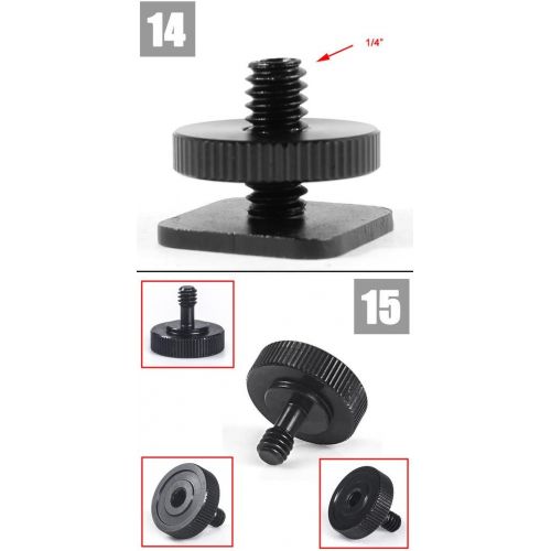  EXMAX 17 in 1 Kit 1/4 and (or) 3/8 Threaded,Male Female Screw Adapter,D Shaft D-Ring, Tripod Screw to Hot Shoe Mount and More! for Canon Nikon Camera Flash Light Stand Bracket Hol