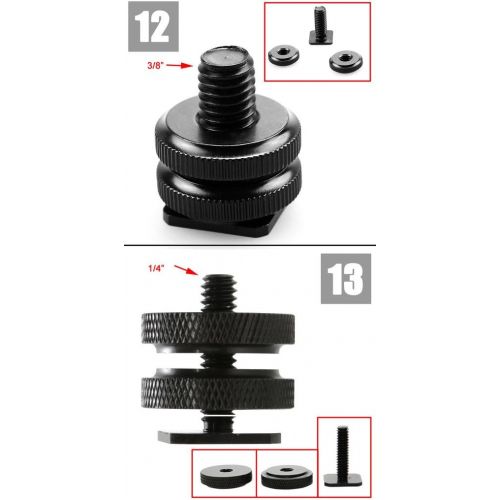  EXMAX 17 in 1 Kit 1/4 and (or) 3/8 Threaded,Male Female Screw Adapter,D Shaft D-Ring, Tripod Screw to Hot Shoe Mount and More! for Canon Nikon Camera Flash Light Stand Bracket Hol