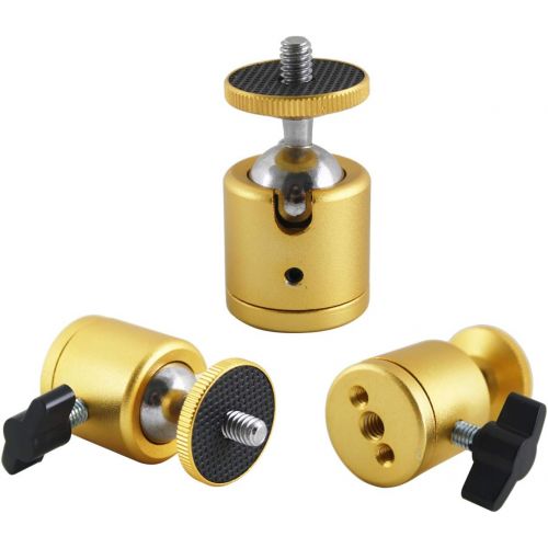  EXMAX Tripod Mini Ball Head with 1/4” Screw for Photography Studio DSLR Camera - 2 Pack Golden