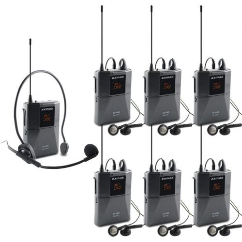  EXMAX UHF-938 UHF Acoustic Transmission Wireless Headset Microphone Audio Tour Guide System for Worship Church Translation Teaching Travel Simultaneous Interpretation (1 Transmitte