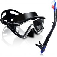EXP VISION Snorkel Set, Dry Top Snorkel Mask Anti-Leak for Women and Men, Anti-Fog Snorkeling Gear Free Breathing,Tempered Glass Swimming Diving Scuba Goggles 180° Panoramic View