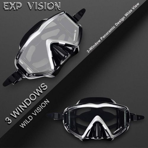  EXP VISION Snorkel Set, Dry Top Snorkel Mask Anti-Leak for Women and Men, Anti-Fog Snorkeling Gear Free Breathing,Tempered Glass Swimming Diving Scuba Goggles 180° Panoramic View