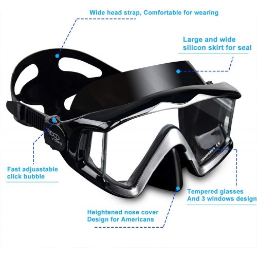 EXP VISION Snorkel Set, Dry Top Snorkel Mask Anti-Leak for Women and Men, Anti-Fog Snorkeling Gear Free Breathing,Tempered Glass Swimming Diving Scuba Goggles 180° Panoramic View
