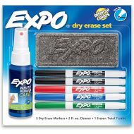 EXPO Low Odor Dry Erase Marker Set with White Board Eraser and Cleaner, Fine Tip Dry Erase Markers, Assorted Colors, 7 Piece Set with Whiteboard Cleaner