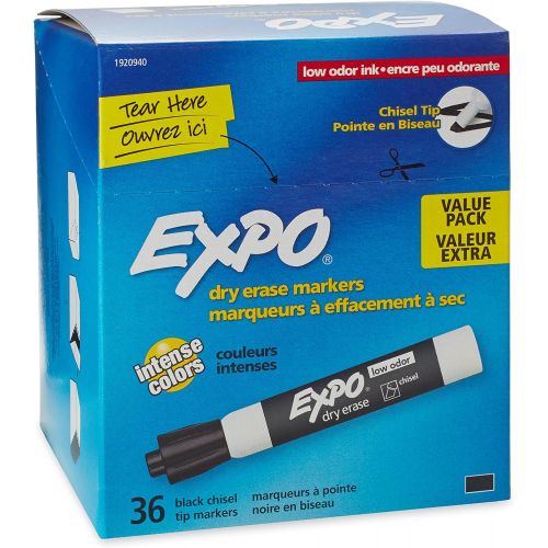  [아마존 핫딜]  [아마존핫딜]Expo 1920940 Low Odor Dry Erase Markers, Chisel Tip, 36 Count, Black