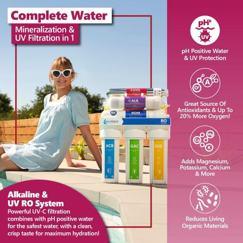  EXPRESS Water UV Reverse Osmosis Water Filtration System ? 11 Stage UV Water Filter with Faucet and Tank ? Under Sink Water Filter with Alkaline Filter for added Essential Minerals