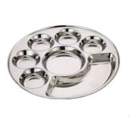 EXPRESSO Expresso Indian Heavy Duty Stainless Steel BPA Free Round Dinner Plate w/ 7 Sections Divided Mess Trays for Kids, Toddler Lunch, Camping, Events & Every Day Use Kitchenware
