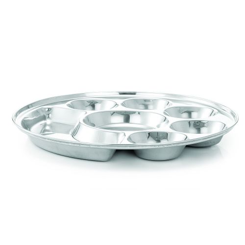  EXPRESSO Expresso Indian Heavy Duty Stainless Steel BPA Free Round Dinner Plate w/ 7 Sections Divided Mess Trays for Kids, Toddler Lunch, Camping, Events & Every Day Use Kitchenware