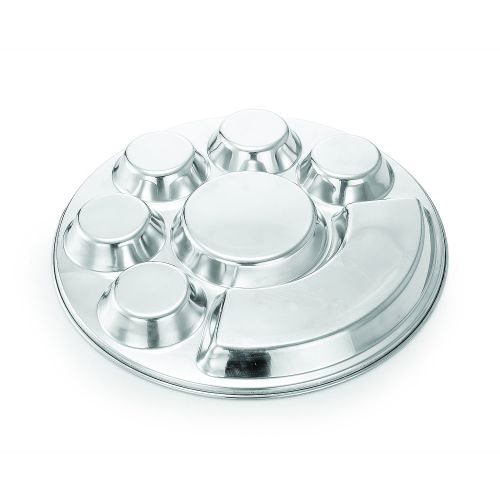  EXPRESSO Expresso Indian Heavy Duty Stainless Steel BPA Free Round Dinner Plate w/ 7 Sections Divided Mess Trays for Kids, Toddler Lunch, Camping, Events & Every Day Use Kitchenware