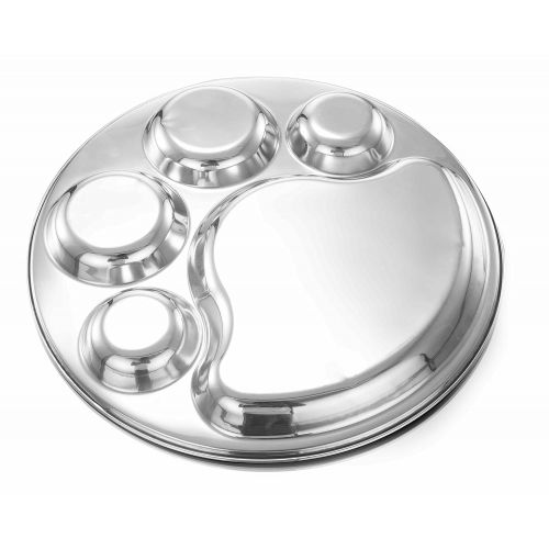  EXPRESSO Expresso Indian Heavy Duty Stainless Steel Round Divided Dinner Plate w/ 5 partitions BPA Free Mess Trays for Kids, Toddler Lunch, Camping, Events & Every Day Use Kitchenware