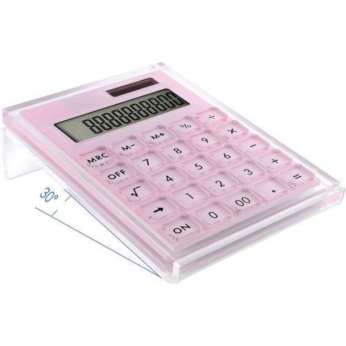  EXPUTRAN Acrylic Calculator with Stand, Battery and Solar Hybrid Powered Basic Calculator 12-Digit LCD Display,Home Office Desktop Accessories(Pink)