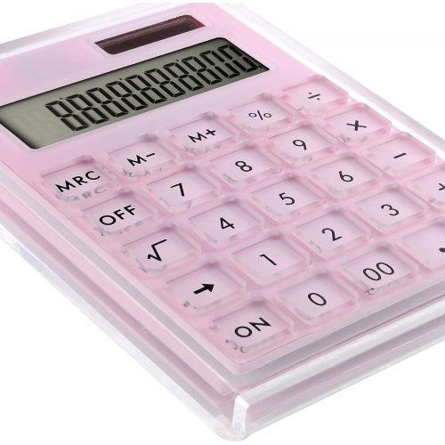  EXPUTRAN Acrylic Calculator with Stand, Battery and Solar Hybrid Powered Basic Calculator 12-Digit LCD Display,Home Office Desktop Accessories(Pink)