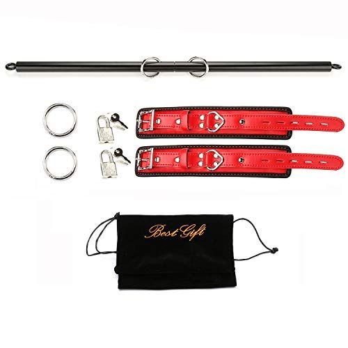  EXREIZST Expandable Spreader Bar with 2 Adjustable Straps Kit Exercise Training Tools Set for Home Yoga, Black and Red