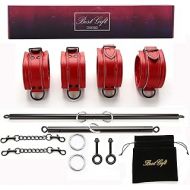 exreizst Adjustable 2 Black Spreader Bar with 4 Premium Soft Red Leather Straps Expandable Sports Exercise Training Set