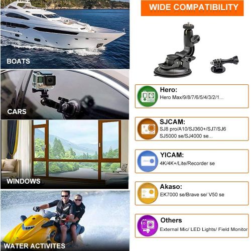  Camera Car Windshield Suction Cup Mount for GoPro, EXSHOW 360 Rotation Heavy Duty Window Holder with 1/4-20 Thread for GoPro Hero 10 9 8 7 6 5 4 SJCAM Canon g7x Vlogging DSLR and O