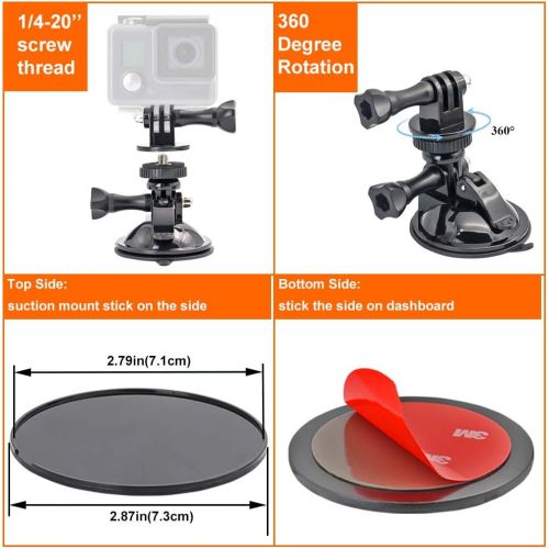  EXSHOW Car Suction Cup Mount for GoPro, Full Rotation Car Dashoard/ Windshield Camera Holder with 1/4 Camera Screw Connector for GoPro Hero 8 7 6 5 4 3+ 3 2 1 and Other Cameras