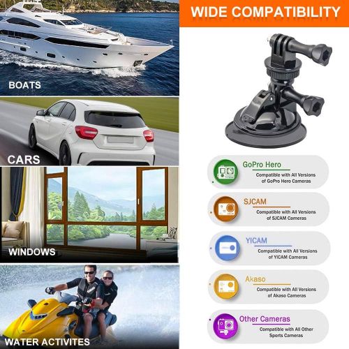  EXSHOW Car Suction Cup Mount for GoPro, Full Rotation Car Dashoard/ Windshield Camera Holder with 1/4 Camera Screw Connector for GoPro Hero 8 7 6 5 4 3+ 3 2 1 and Other Cameras