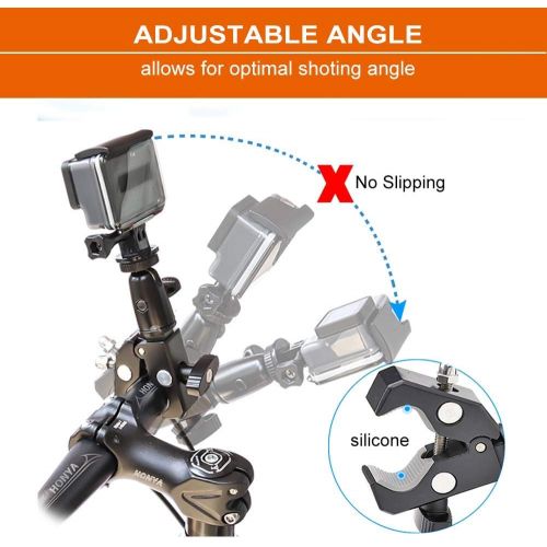  EXSHOW Camera Motorcycle Mount for Gopro, 360 Rotation Metal Action Camera Clamp Holder with 1/4-20 Thread for Moto Bike Bicycle Handlebar, for GoPro Hero 9 8 7 6 5 4 Black, SJCAM,