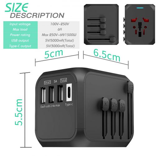  [아마존 핫딜]  [아마존핫딜]Neu Universal Reiseadapter EXTSUD Reisestecker mit 3 USB Ports&Type C International Ladegerat Sicherheit AC Steckdose Automatische Reparatursicherung fuer Weltweit Reisen in UK,EU,A