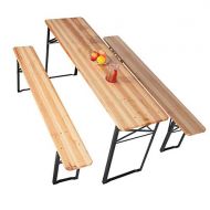 EXXtra Store eXXtra Store Patio Wooden Folding Picnic Table Beer Bench Outdoor Wood Dining Set 3 PCS + eBook