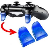 eXtremeRate Clear Blue 2 Pairs L2 R2 Buttons Extention Trigger for PS4 Controller, Game Improvement Adjusters Extenders for PS4 Controller JDM-030