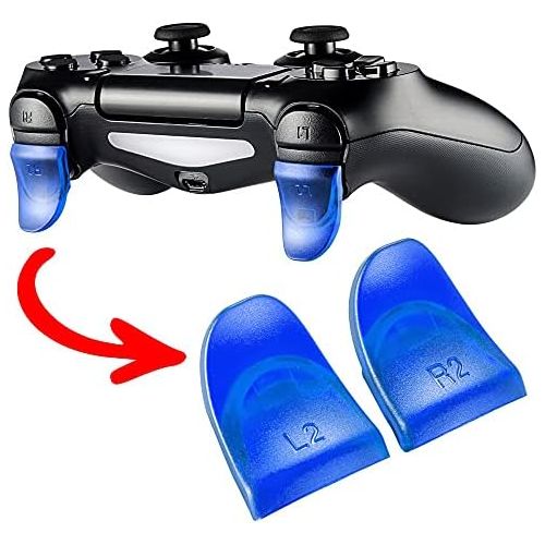  eXtremeRate Clear Blue 2 Pairs L2 R2 Buttons Extention Trigger for PS4 Controller, Game Improvement Adjusters Extenders for PS4 Controller JDM-030