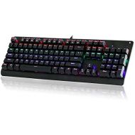 Mechanical Keyboard, E-YOOSO K600 LED Rainbow Backlit Mechanical Gaming Keyboard 104 Key Gamers Keyboard PC Computer USB Wired Gaming Keyboard Brown Switches (Black)