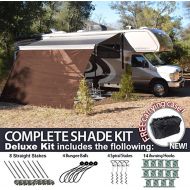 EZ Awning Shade Kits RV Awning Shade Motorhome Patio Sun Screen Complete Deluxe Kit (Brown) (8x14)