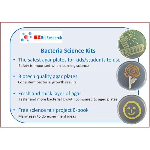  [아마존베스트]EZ BioResearch Bacteria Science Kit (IV): Top Science Fair Project Kit. Prepoured LB-Agar Plates And Cotton Swabs. Exclusive Free Science Fair Project E-Book Packed With Award Winn