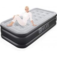 EZ Inflate Air Mattress with Built in Pump - Twin Size Double-High Inflatable Mattress with Flocked Top - Easy Inflate, Waterproof, Portable Blow Up Bed for Camping & Travel