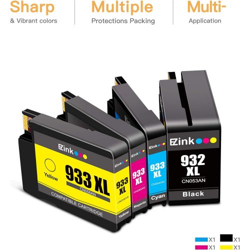  E-Z Ink (TM) Compatible Ink Cartridge Replacement for HP 932XL 933XL 932 XL 933 XL Compatible with Officejet 6100 6600 6700 7110 7510 7610 7612 Printer (1 Black, 1 Cyan, 1 Magenta,