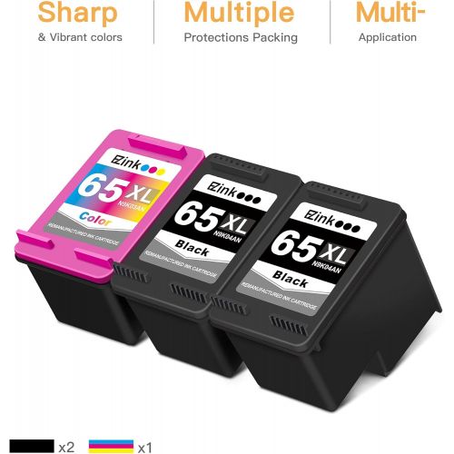  E-Z Ink (TM) Remanufactured Ink Cartridge Replacement for HP 65 65XL 65 XL to use with Envy 5055 5052 5058 DeskJet 2622 2624 2652 2655 3752 3755 Printer (2 Black, 1 Color)