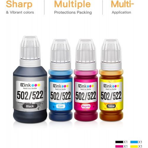  E-Z Ink (TM) Compatible Ink Bottle Replacement for Epson 502 T502 High Yield to use with ET-15000 ET-2760,ET-3710,ET-2750,ET-3700,ET-4760,ET-3750,ET-3760 Printer (Black, Cyan, Mage