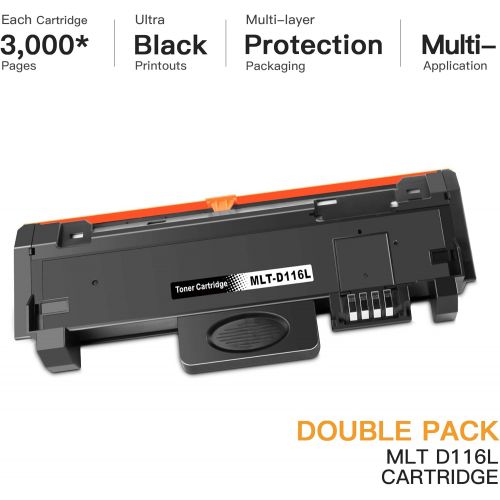  E-Z Ink (TM) Compatible Toner Cartridge Replacement for Samsung 116L MLTD116L D116L MLT D116L to use with SL-M2625D SL-M2825DW SL-M2835DW (2 Black)