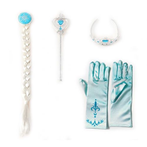  EZ LIFE PRODUCTS EzLife Elsa Tiara Crown Wig Wand Blue Gloves Set of 4 Cosplay Accessories Blue Small