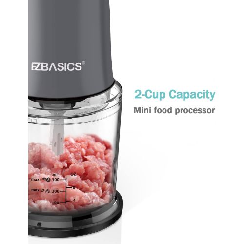  Food Processor, EZBASICS Small Food Processor for Vegetables, Meat, Fruits, Nuts, 2 Speed Mini Food Chopper With Sharp Blades, 2-Cup Capacity, Silver