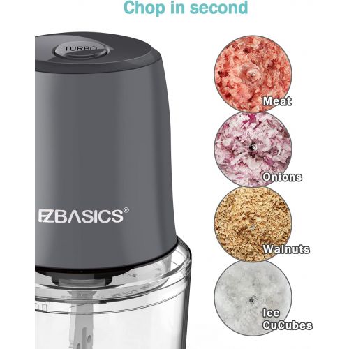  Food Processor, EZBASICS Small Food Processor for Vegetables, Meat, Fruits, Nuts, 2 Speed Mini Food Chopper With Sharp Blades, 2-Cup Capacity, Silver