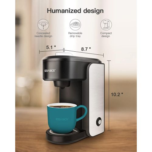  [아마존베스트]EZBASICS Single Serve Coffee Maker, K Cup Coffee Machine, Mini Coffee Brewer, Black, Single Cup Coffee Maker with Visual Water Reservoir