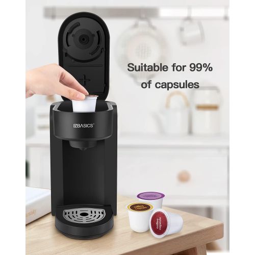  [아마존베스트]EZBASICS Single Serve Coffee Maker, K Cup Coffee Machine, Mini Coffee Brewer, Black, Single Cup Coffee Maker with Visual Water Reservoir