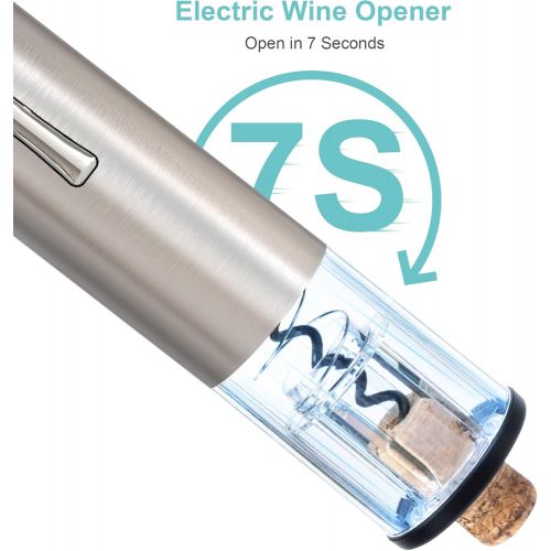  [아마존베스트]EZBASICS Electric Wine Bottle Opener kit Rechargeable Automatic Corkscrew contains Foil Cutter Vacuum Stopper and Wine Aerator Pourer with USB Charging Cable for Wine Lover 4-in-1