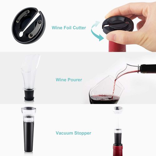  [아마존베스트]EZBASICS Electric Wine Bottle Opener kit Rechargeable Automatic Corkscrew contains Foil Cutter Vacuum Stopper and Wine Aerator Pourer with USB Charging Cable for Wine Lover 4-in-1