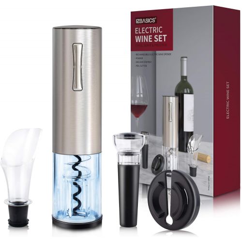  [아마존베스트]EZBASICS Electric Wine Bottle Opener kit Rechargeable Automatic Corkscrew contains Foil Cutter Vacuum Stopper and Wine Aerator Pourer with USB Charging Cable for Wine Lover 4-in-1