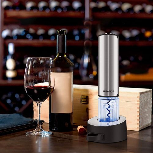  [아마존베스트]EZBASICS Electric Wine Opener Set, Cordless Stainless Steel Automatic Electric Wine Bottle Opener Corkscrew with Foil Cutter, Included Recharging Base