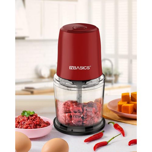  Food Processor, EZBASICS Small Food Processor for Vegetables, Meat, Fruits, Nuts, 2 Speed Mini Food Chopper With Sharp Blades, 2-Cup Capacity, Red