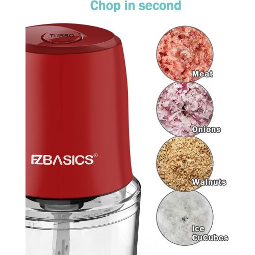  Food Processor, EZBASICS Small Food Processor for Vegetables, Meat, Fruits, Nuts, 2 Speed Mini Food Chopper With Sharp Blades, 2-Cup Capacity, Red