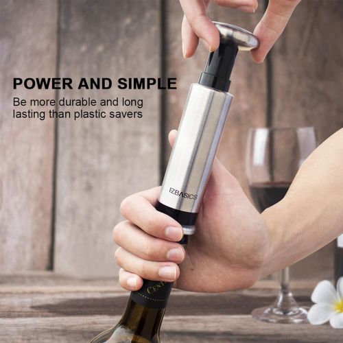  [아마존베스트]EZBASICS Wine Saver Vacuum Pump with 4 Wine Bottle Stoppers, Stainless Steel