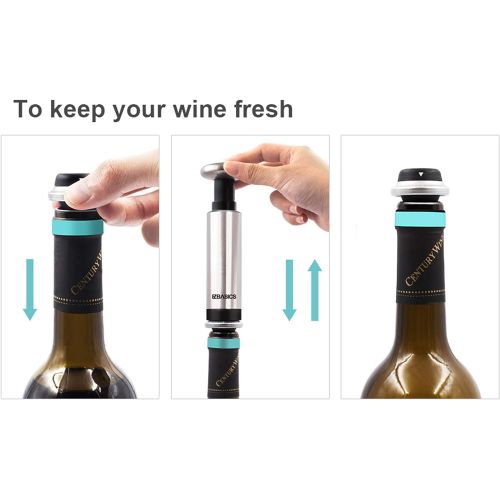  [아마존베스트]EZBASICS Wine Saver Vacuum Pump with 4 Wine Bottle Stoppers, Stainless Steel